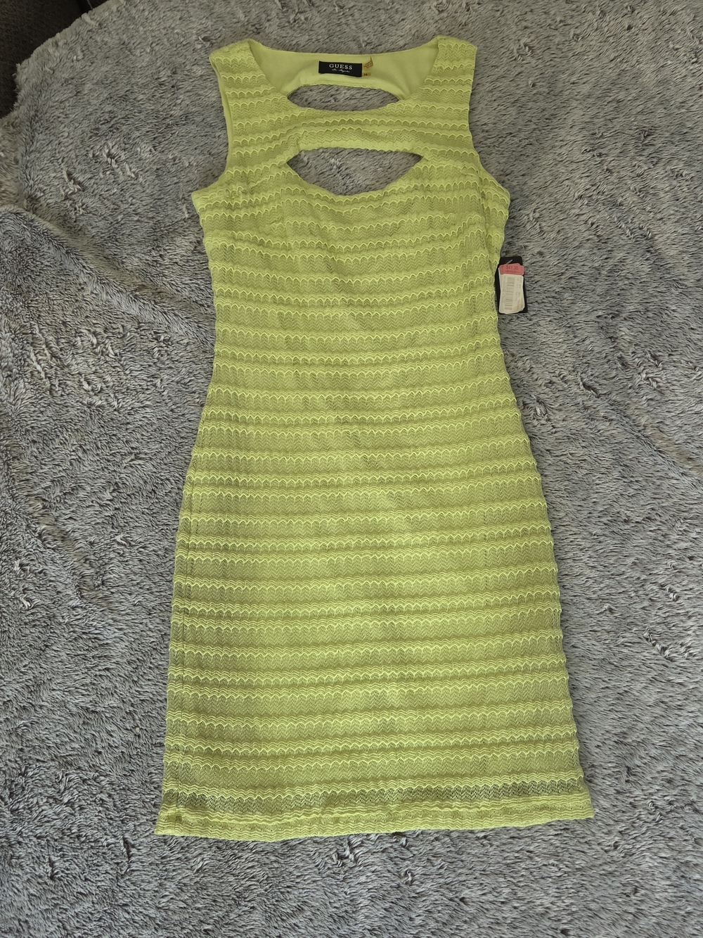 Guess Lime Green Knit Midi Dress with Front Cutouts Sz 10